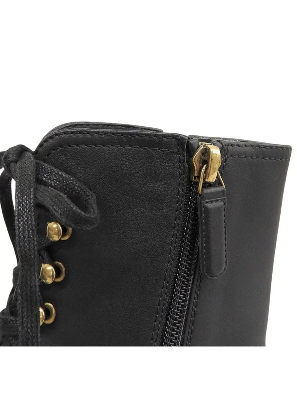 Chanel CC Logo Leather Short Boots Chain Double Zip Lace Up 37 Black